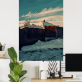 Gestileerde winter sneeuw turquoise lucht landscha poster (Thuiskantoor)