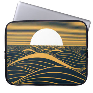 Gestileerde zon-maan, donkere zeeen illustratie. laptop sleeve