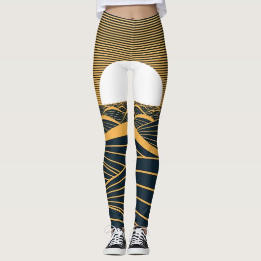 Gestileerde zon-maan, donkere zeeen illustratie. leggings (Voorkant)