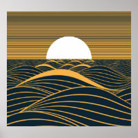 Gestileerde zon-maan, donkere zeeen illustratie.