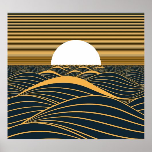 Gestileerde zon-maan, donkere zeeen illustratie. poster (Voorkant)