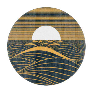 Gestileerde zon-maan, donkere zeeen illustratie. snijplank
