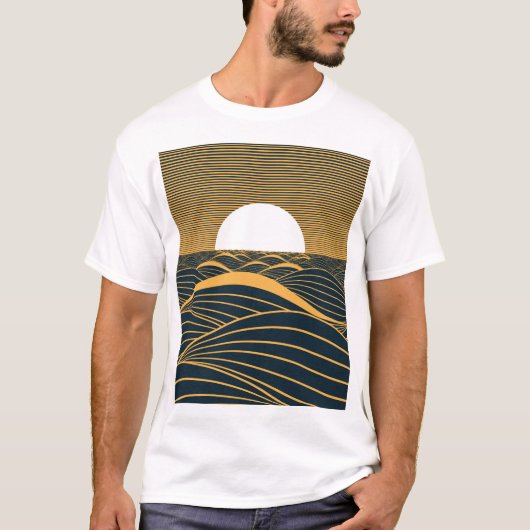 Gestileerde zon-maan, donkere zeeen illustratie. t-shirt (Voorkant)