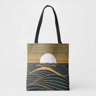 Gestileerde zon-maan, donkere zeeen illustratie. tote bag