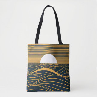 Gestileerde zon-maan, donkere zeeen illustratie. tote bag