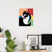 Gestileerde zwart-wit kat kunst poster (Thuiskantoor)