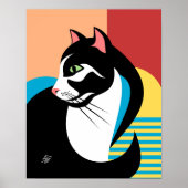 Gestileerde zwart-wit kat kunst poster (Voorkant)