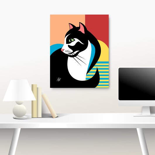 Gestileerde zwart-wit kat kunst poster