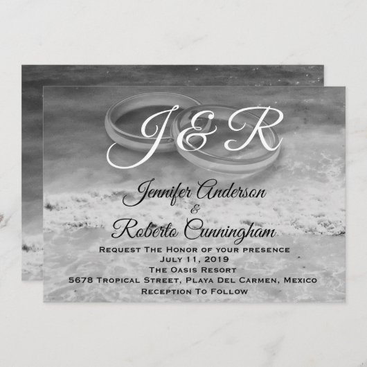  gestileerde zwarte en witte strandbruiloft kaart (Voorkant / Achterkant)
