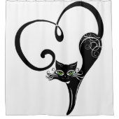 Gestileerde zwarte hart kat douchegordijn (Voorkant)