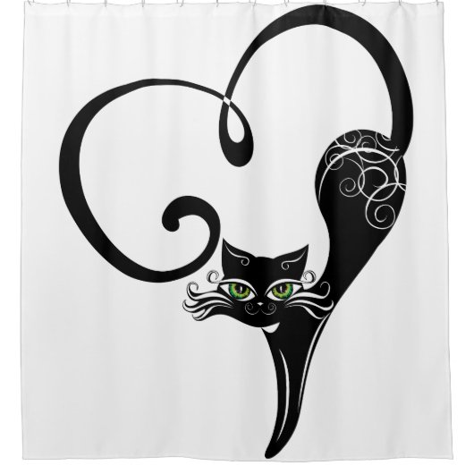 Gestileerde zwarte hart kat douchegordijn (Voorkant)