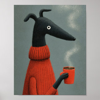 Gestileerde Zwarte Hond Koffie Kunst Poster