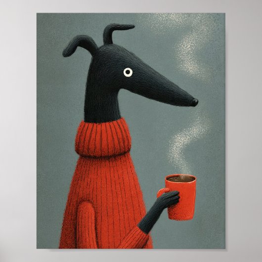 Gestileerde Zwarte Hond Koffie Kunst Poster (Voorkant)
