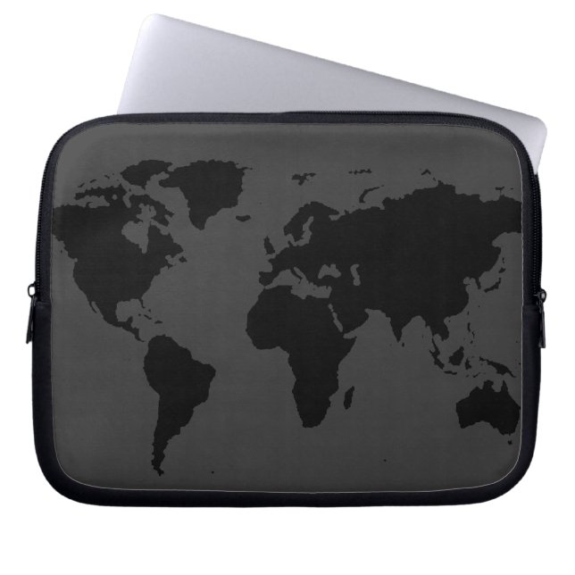 gestileerde zwarte wereldkaart laptop sleeve (Voorkant)