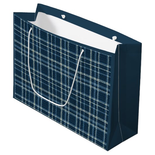 Gestippeld geruit patroon. Grijs-blauw. Groot Cadeauzakje (Voorkant Gekanteld)
