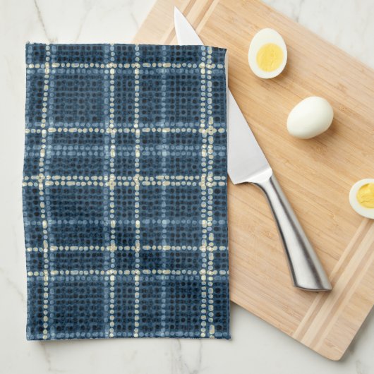 Gestippeld geruit patroon. Grijsblauw. Theedoek (Quarter Fold)