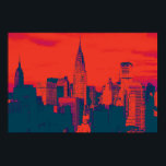 gestippeld rood blauw retro stijl Pop art new york Poster<br><div class="desc">Red Blue Retro New York City Midtown Old Style Afbeelding - oude stijlkunstwerken in New York</div>
