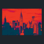 gestippeld rood blauw retro stijl Pop art new york Poster<br><div class="desc">Red Blue Retro New York City Midtown Old Style Afbeelding - oude  stijlkunstwerken in New York</div>