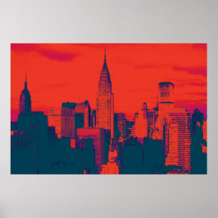 gestippeld rood blauw retro stijl Pop art new york Poster