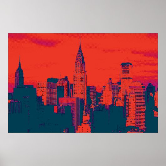 gestippeld rood blauw retro stijl Pop art new york Poster (Voorkant)