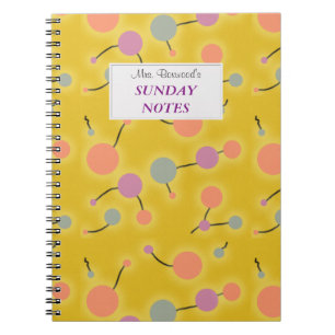 Gestippeld Universum Retro Geel met Tekst Label Notitieboek