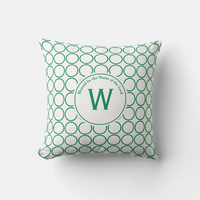 GESTIPPELD Wit Groen Aangepaste Monogram Kussen (Voorkant)