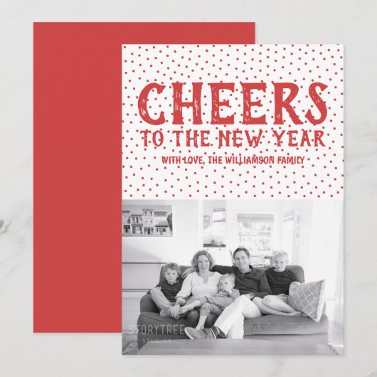 Gestippelde felicitatie met het nieuwe jaar Fotoka Feestdagenkaart (Voorkant / Achterkant)