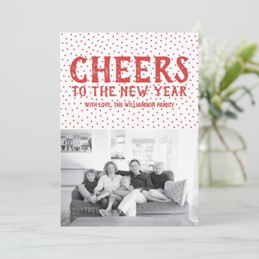 Gestippelde felicitatie met het nieuwe jaar Fotoka Feestdagenkaart (Staand voorkant)