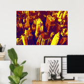 Gestippelde geel blauwe retro Pop Art NYC daken Poster (Thuiskantoor)