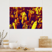 Gestippelde geel blauwe retro Pop Art NYC daken Poster (Keuken)