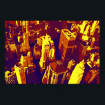 Gestippelde geel blauwe retro Pop Art NYC daken Poster<br><div class="desc">Geel Bruin Blauw Retro New York City Midtown Oude Stijl Afbeelding - Oude  Stijl New York Kunstwerken</div>