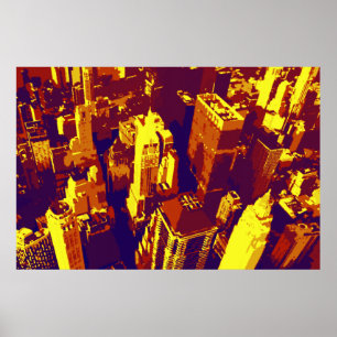 Gestippelde geel blauwe retro Pop Art NYC daken Poster