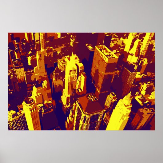 Gestippelde geel blauwe retro Pop Art NYC daken Poster (Voorkant)