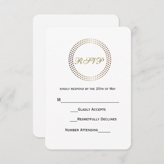 gestippelde gouden cirkels moderne Stippen bruilof RSVP Kaartje (Voorkant / Achterkant)