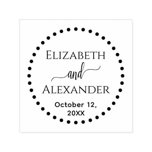 Gestippelde Ronde Frame Bruid Bruidegom Namen Datu Zelfinktende Stempel (Design)