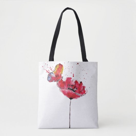 Gestolen geschilderde waterverf papaverbloem tote bag (Voorkant)