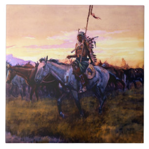 “Gestolen paarden” door Charles M Russell Tegeltje