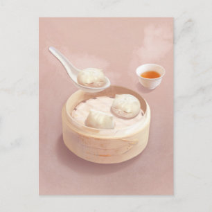 Gestoomde Bao Buns met Thee Aankondigingskaart