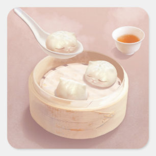 Gestoomde Bao Buns met Thee Vierkante Sticker