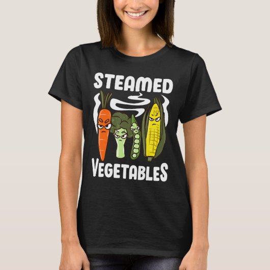 Gestoomde Groenten Grappig Pun Gift voor veganiste T-shirt (Voorkant)