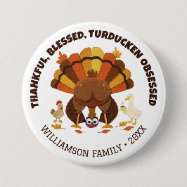 GESTOORD DOOR TURDUCKEN Grappige Thanksgiving Ronde Button 7,6 Cm