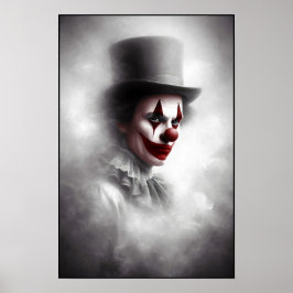 Gestoorde vintage clown met een sinistere glimlach poster