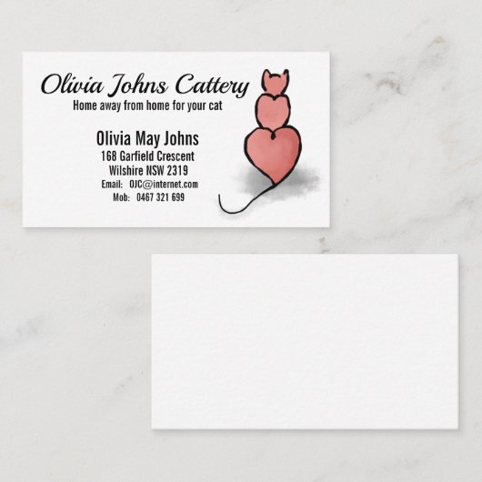 Gestormd 'hart'-kat visitekaartje (Voorkant / Achterkant)
