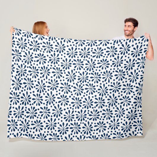 Gestormd Plant Pattern 020818 - Navy Blue #002750 Fleece Deken (In situ)