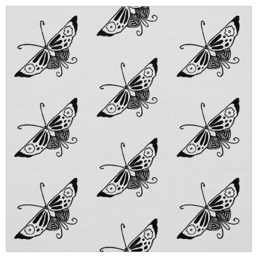 Gestormde Deco Butterfly, zwart en wit Stof (Swatch)