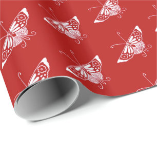 Gestormde Deco-vlinder - Chinees rood Cadeaupapier