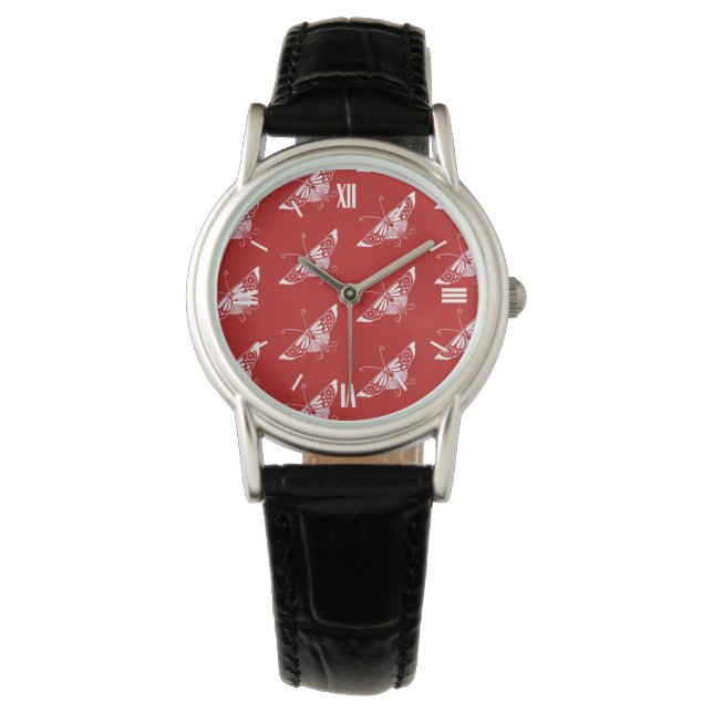 Gestormde Deco-vlinder - Chinees rood Horloge (Voorkant)