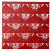 Gestormde Deco-vlinder - donkerrood en wit Tegeltje (Voorkant)