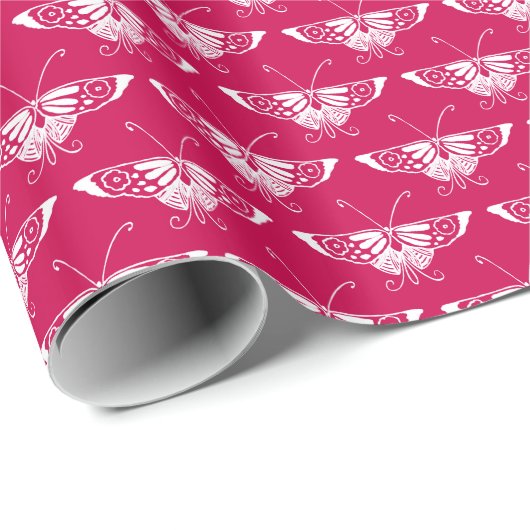 Gestormde Deco-vlinder - fuchsia roze Cadeaupapier (Rol Hoek)