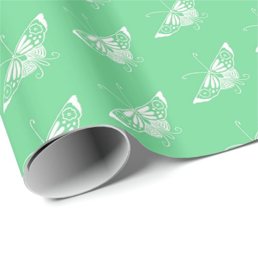 Gestormde Deco-vlinder - groen gedolt Cadeaupapier (Rol Hoek)